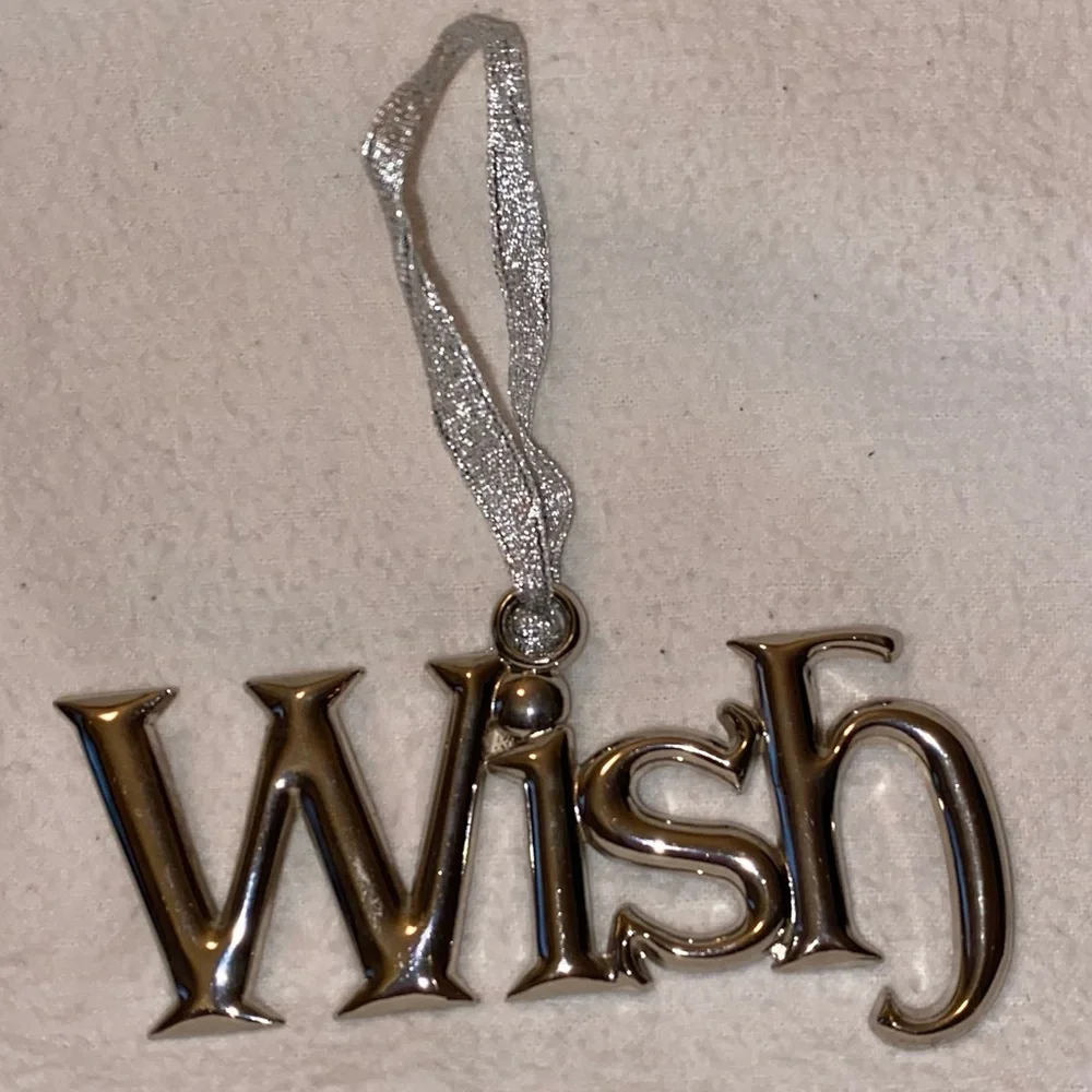 Silver 'Wish' Christmas tree Ornament with silver Ribbon